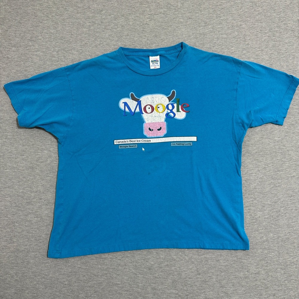 Cows‎ Canada Moogle Google Parody T-Shirt Ice Cream Graphic Tee Blue Mens XL